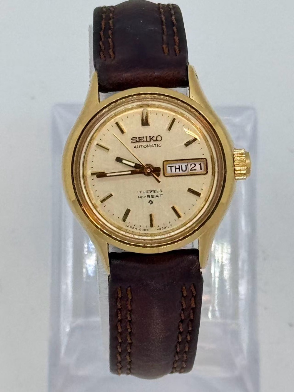 Vintage Seiko Women’s 17J Automatic Hi-Beat Watch 18mm Gold Tone Day Date Runs